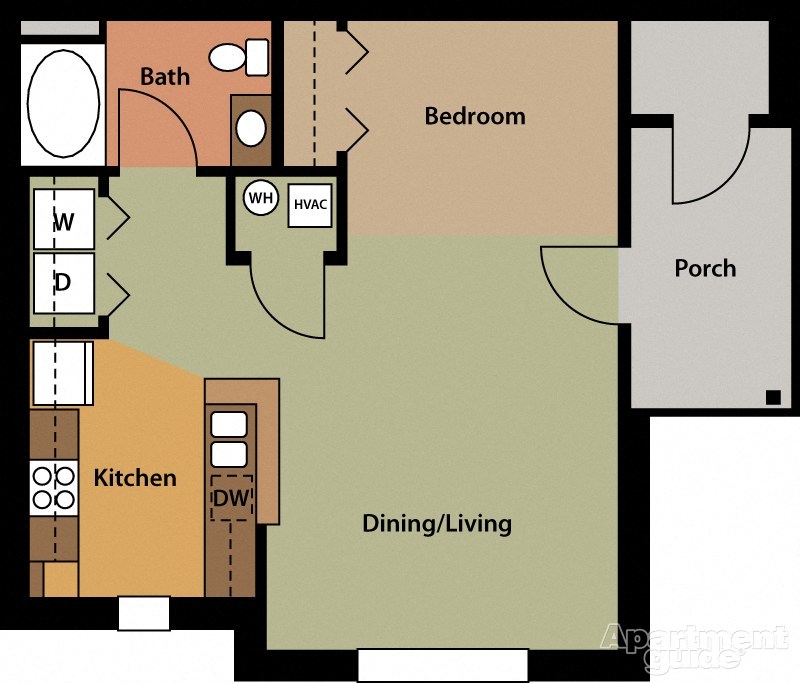 Floor plan for 1 bed, 1 bath, 630 sqft